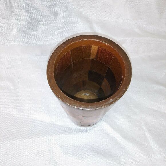 Handmade Wood Checkerboard Pattern Drinking Cup - Picture 5 of 6